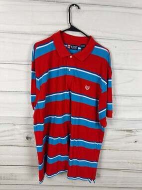 Chaps Men's XXL Short Sleeve Striped Polo Shirt Red Blue White Cotton